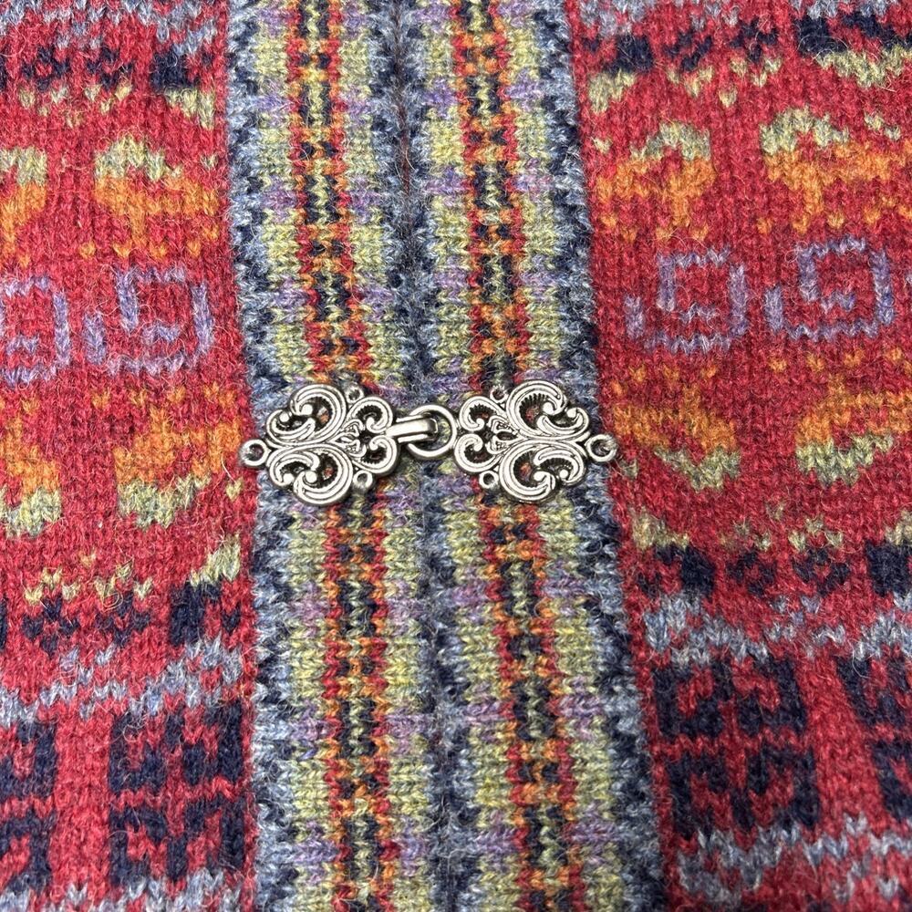 Vintage Cambridge 100% Wool Cardigan Fair Isle Nordic Knit Frog Clasp Women's S - Picture 10 of 13